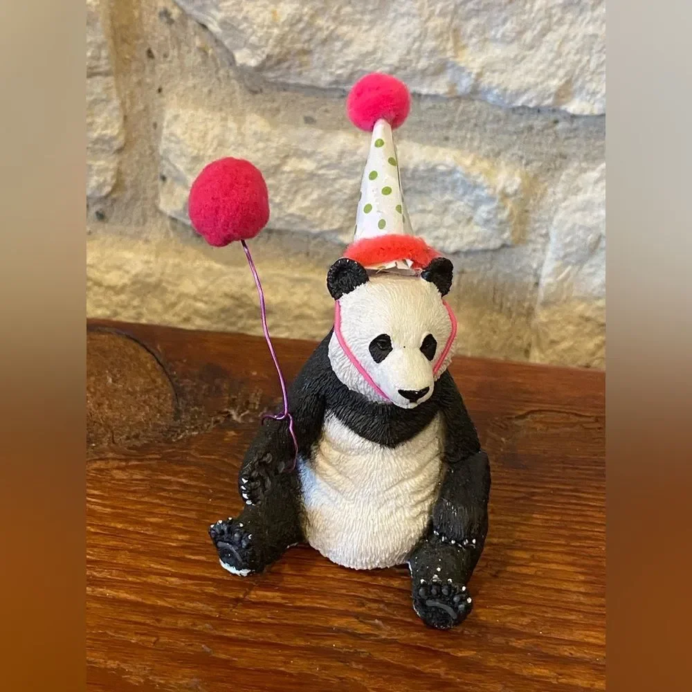 Panda Party Cake Topper Whimsical Boho Cute Party Hat and Balloon